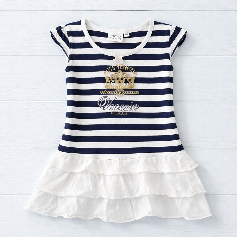 5/$25 Tutto T-Shirt Venezia Italy Striped Dress Navy White Size 1/2
